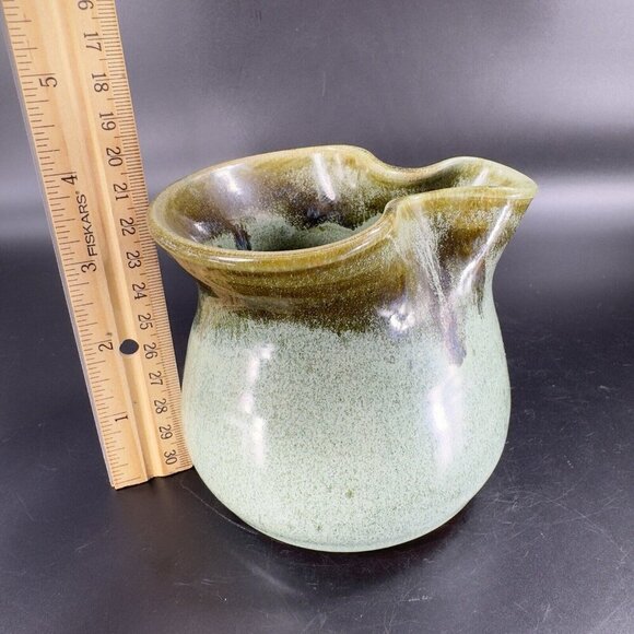 Hand Made Studio Art Pottery Pitcher Carafe Handles Artist Signed Pottery Green - Picture 7 of 16